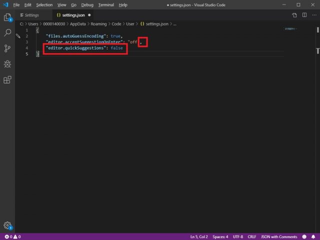  Visual Studio Code Suggestion OFF 