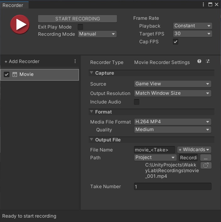 【Unity2020】Gameの実行画面をUnity Recorderで動画として保存する （Unity実験室その6）
