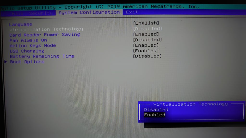 VirtualBoxを起動時にBIOSの設定でエラーが出た時の対処法